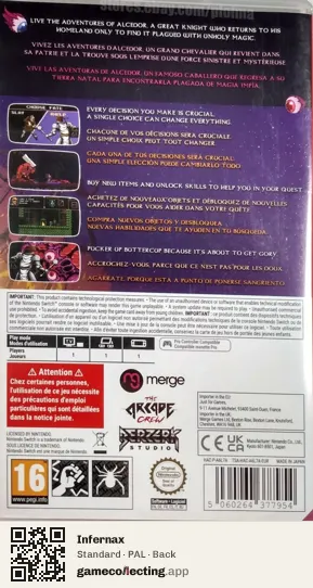 Infernax Nintendo Switch, PAL box back