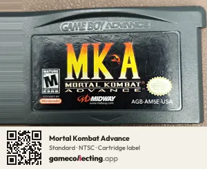 Mortal Kombat Advance Game Boy Advance, NTSC cartridge label