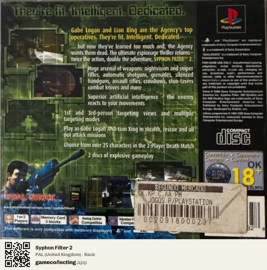 Syphon Filter 2 PlayStation, United Kingdom box back