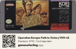 Operation Europe: Path to Victory 1939-45 Super Nintendo Entertainment System, NTSC cartridge label