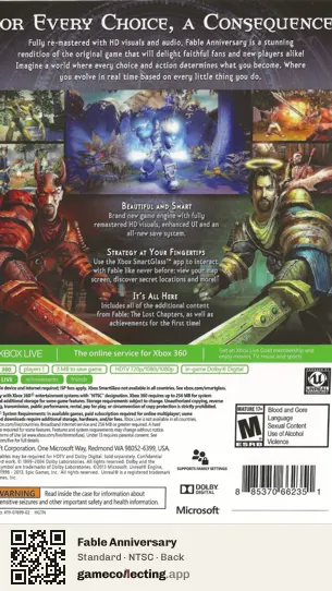 Fable Anniversary Xbox 360, NTSC box back