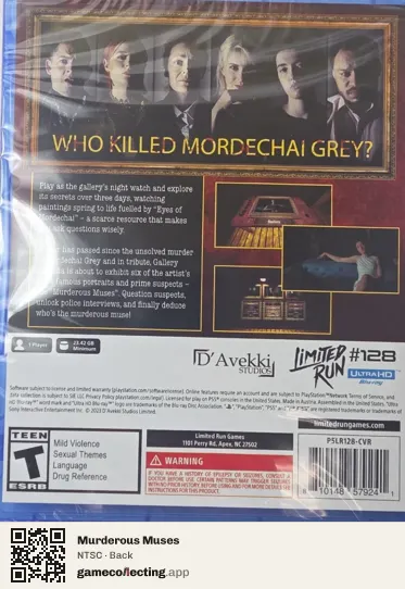 Murderous Muses PlayStation 5, NTSC box back