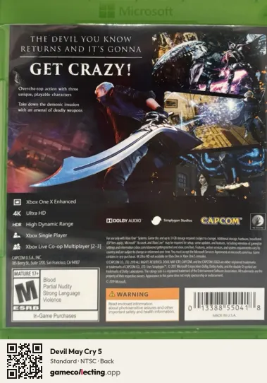 Devil May Cry 5 Xbox One, NTSC box back