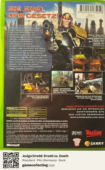 Judge Dredd: Dredd vs. Death Xbox, Germany box back