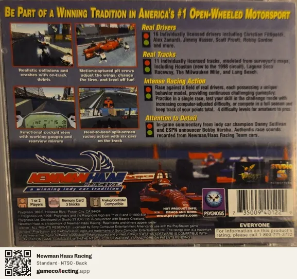 Newman Haas Racing PlayStation, NTSC box back