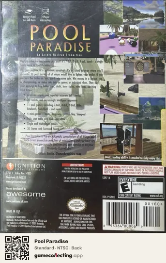 Pool Paradise Nintendo GameCube, NTSC box back