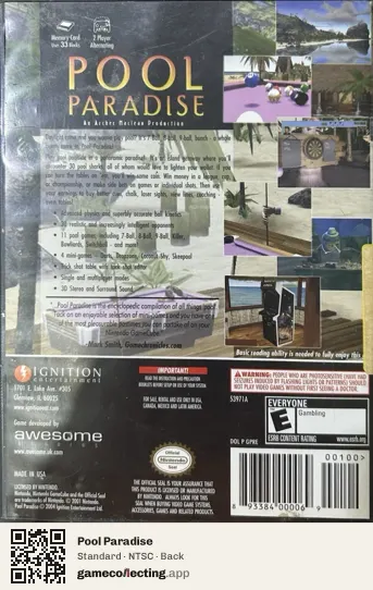 Pool Paradise Nintendo GameCube, NTSC box back