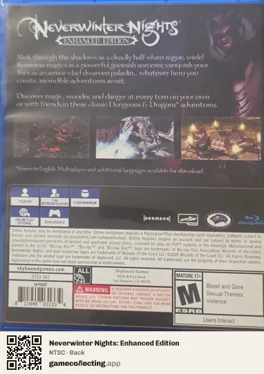 Neverwinter Nights: Enhanced Edition PlayStation 4, NTSC box back