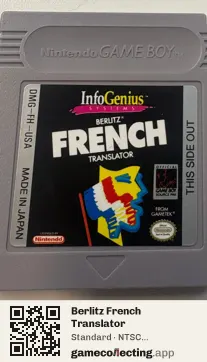 Berlitz French Translator Game Boy, NTSC cartridge label