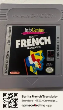 Berlitz French Translator Game Boy, NTSC cartridge label