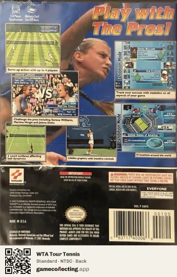 WTA Tour Tennis Nintendo GameCube, NTSC box back