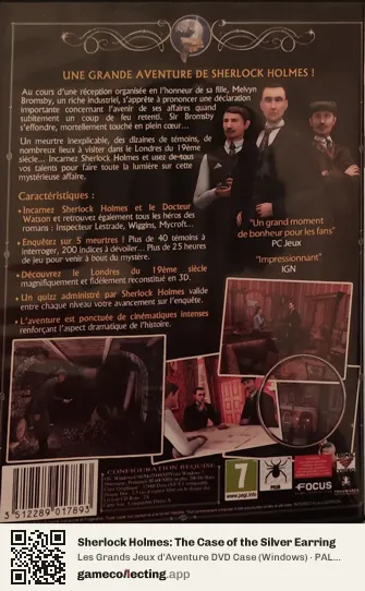 Sherlock Holmes: The Case of the Silver Earring Computer, France box back