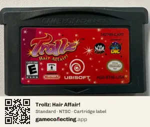 Trollz: Hair Affair! Game Boy Advance, NTSC cartridge label