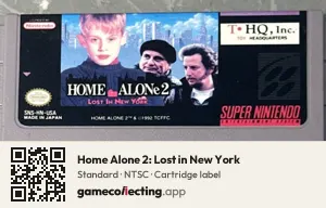Home Alone 2: Lost in New York Super Nintendo Entertainment System, NTSC cartridge label