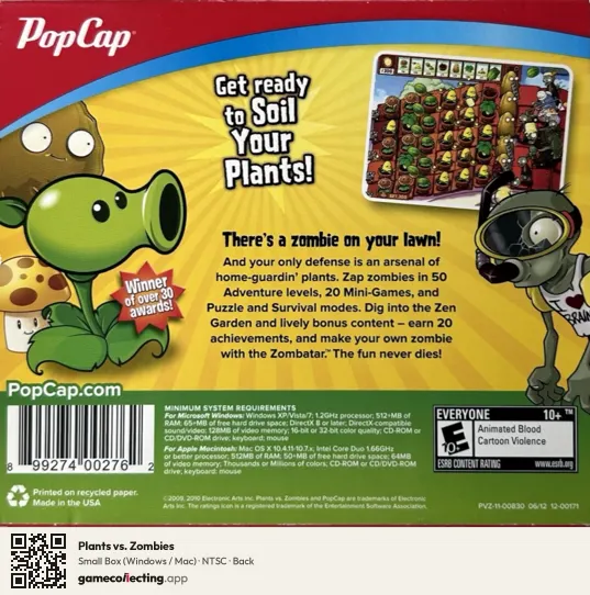 Plants vs. Zombies Computer, NTSC box back
