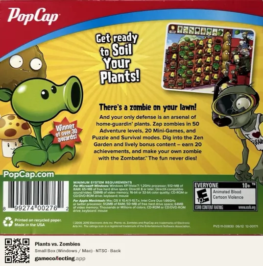 Plants vs. Zombies Computer, NTSC box back