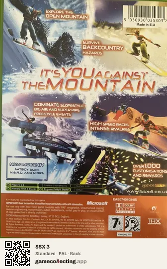 SSX 3 Xbox, PAL box back