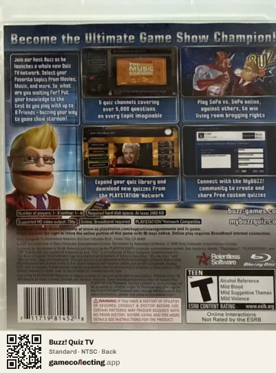 Buzz! Quiz TV PlayStation 3, NTSC box back