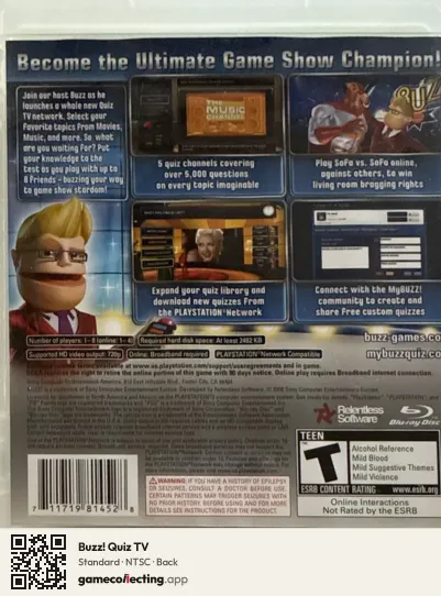 Buzz! Quiz TV PlayStation 3, NTSC box back