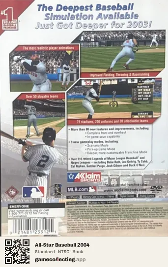 All-Star Baseball 2004 PlayStation 2, NTSC box back