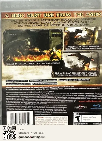 Lair PlayStation 3, NTSC box back