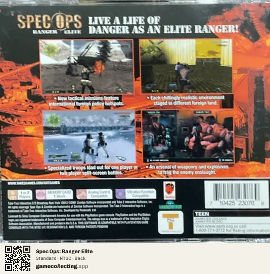 Spec Ops: Ranger Elite PlayStation, NTSC box back
