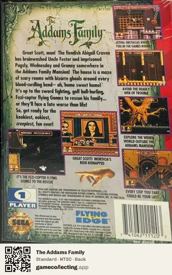 The Addams Family Sega Mega Drive / Genesis, NTSC box back