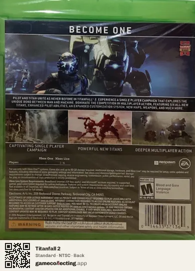 Titanfall 2 Xbox One, NTSC box back