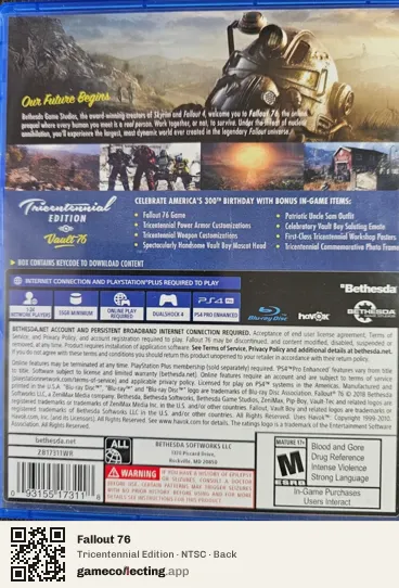 Fallout 76 PlayStation 4, NTSC box back