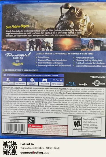 Fallout 76 PlayStation 4, NTSC box back