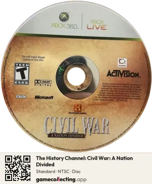 The History Channel: Civil War: A Nation Divided Xbox 360, NTSC disc