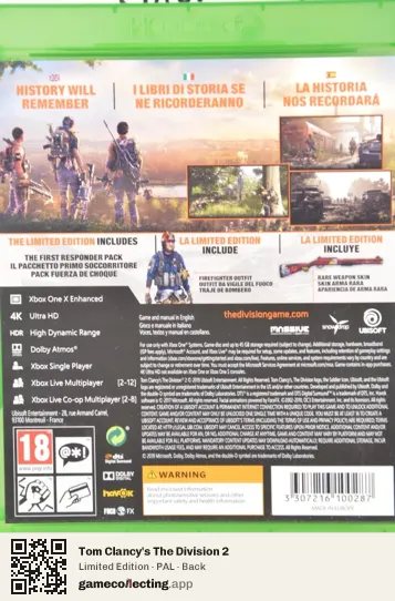 Tom Clancy's The Division 2 Xbox One, PAL box back