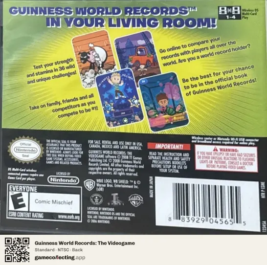 Guinness World Records: The Videogame Nintendo DS, NTSC box back