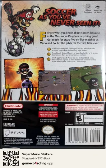 Super Mario Strikers Nintendo GameCube, NTSC box back
