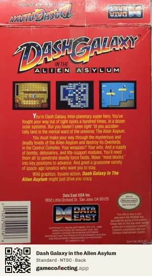 Dash Galaxy in the Alien Asylum Nintendo Entertainment System, NTSC box back