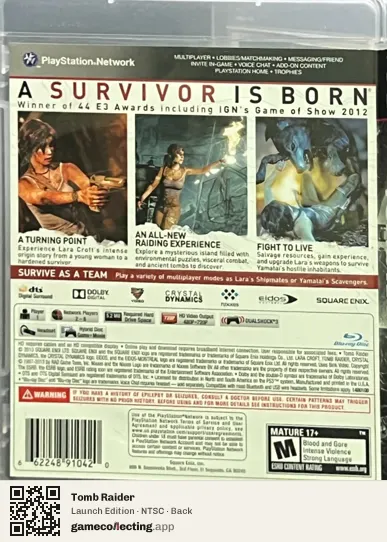 Tomb Raider PlayStation 3, NTSC box back