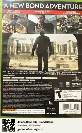 James Bond 007: Blood Stone Xbox 360, NTSC box back