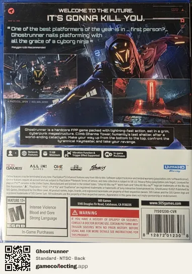 Ghostrunner PlayStation 5, NTSC box back