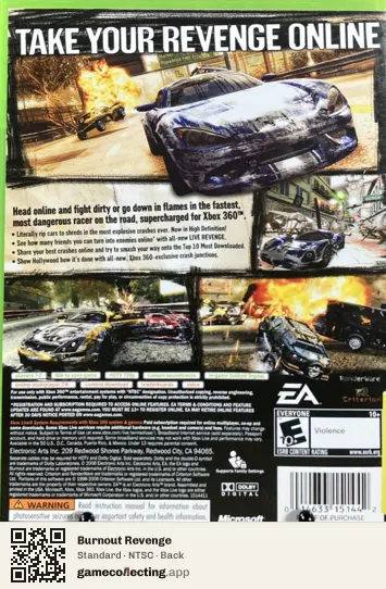 Burnout Revenge Xbox 360, NTSC box back
