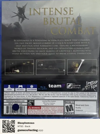 Blasphemous PlayStation 4, NTSC box back