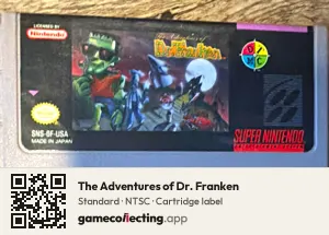 The Adventures of Dr. Franken Super Nintendo Entertainment System, NTSC cartridge label