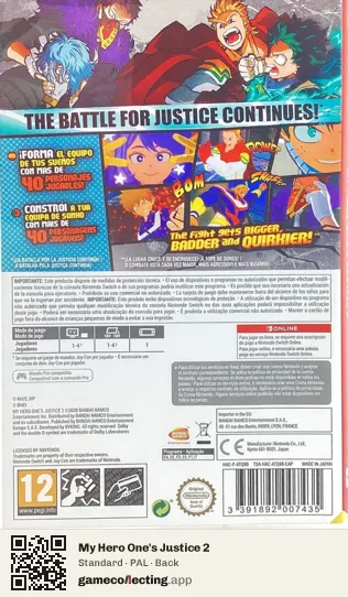 My Hero One's Justice 2 Nintendo Switch, PAL box back
