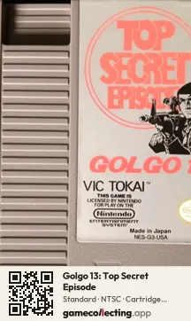 Golgo 13: Top Secret Episode Nintendo Entertainment System, NTSC cartridge label