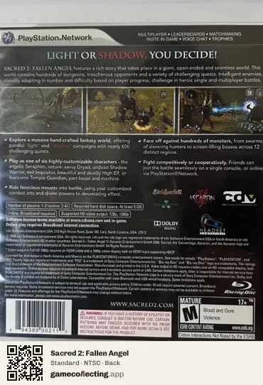 Sacred 2: Fallen Angel PlayStation 3, NTSC box back