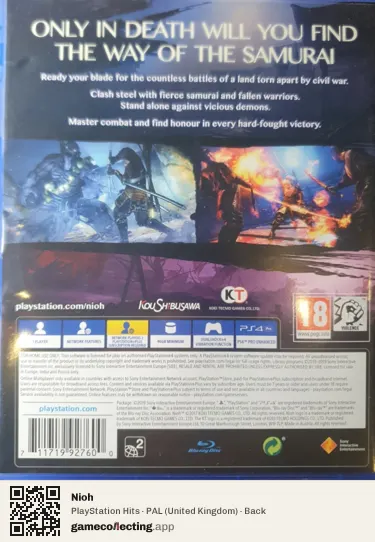 Nioh PlayStation 4, United Kingdom box back