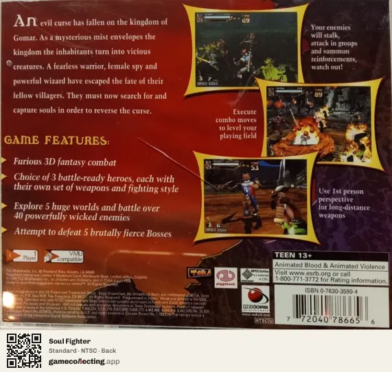 Soul Fighter Sega Dreamcast, NTSC box back