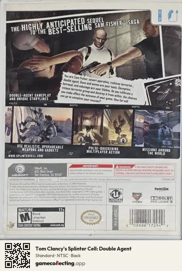 Tom Clancy's Splinter Cell: Double Agent Nintendo Wii, NTSC box back
