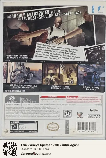 Tom Clancy's Splinter Cell: Double Agent Nintendo Wii, NTSC box back