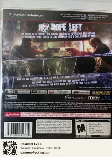 Resident Evil 6 PlayStation 3, NTSC box back