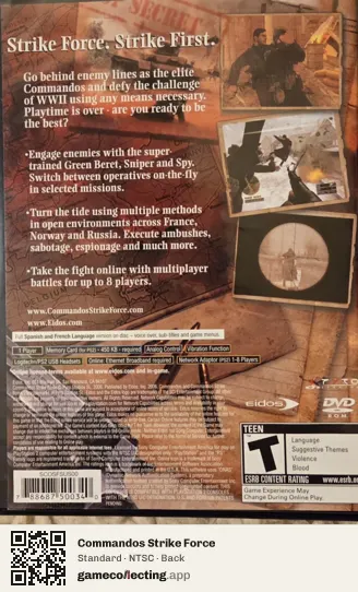 Commandos Strike Force PlayStation 2, NTSC box back